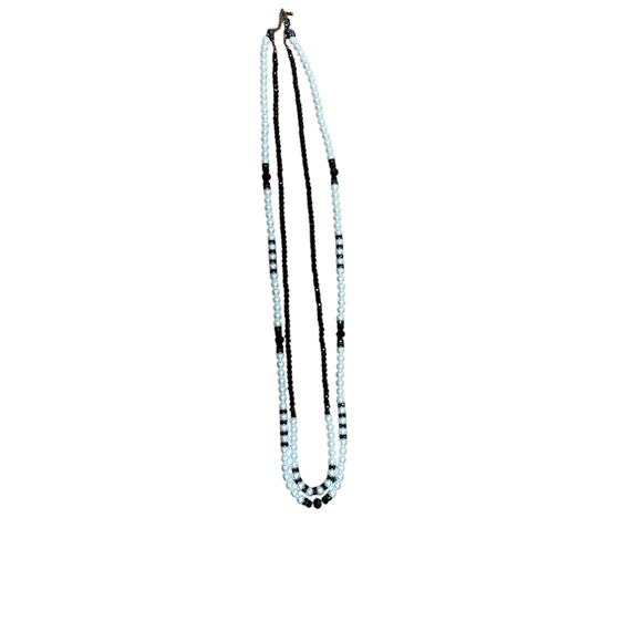 WHBM Pearl Black Glass Double Strand Necklace - Picture 1 of 6